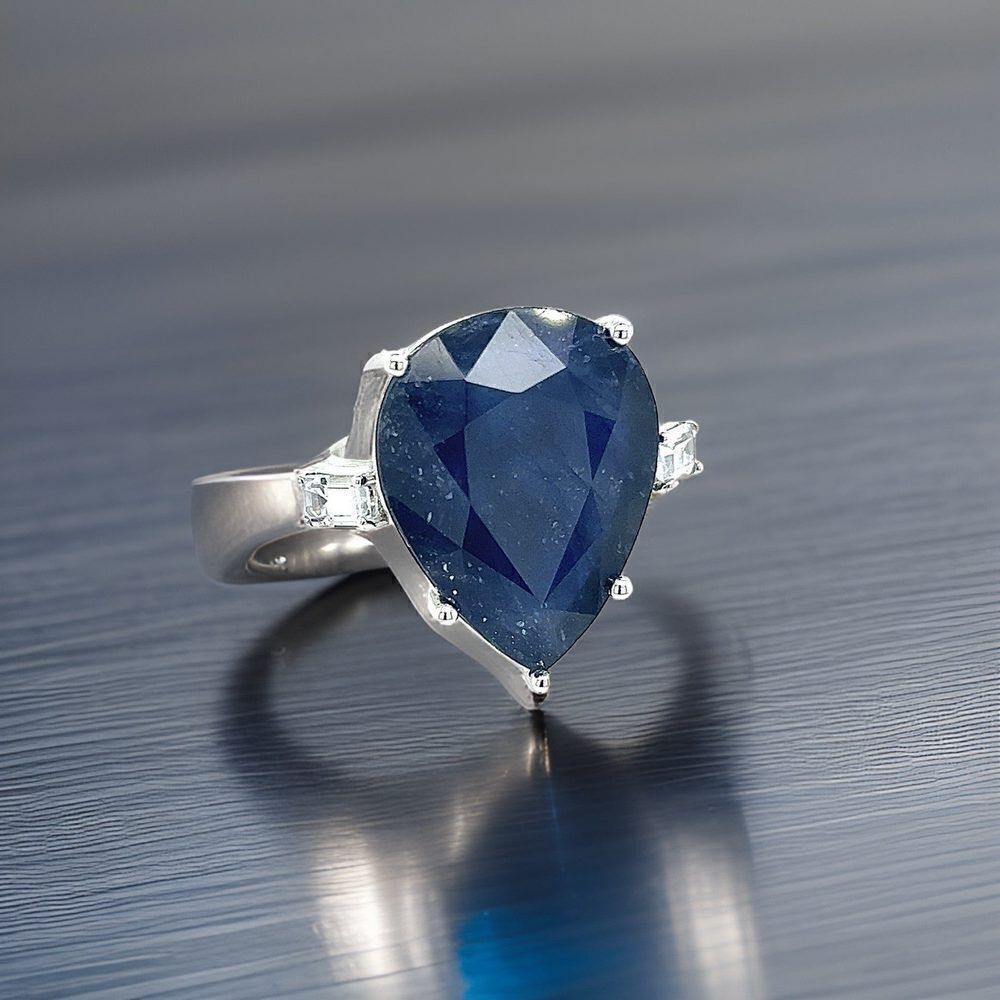 Sapphire Diamond Ring Size 6.5 14k W Gold 17.73 TCW Certified $3,590 217843